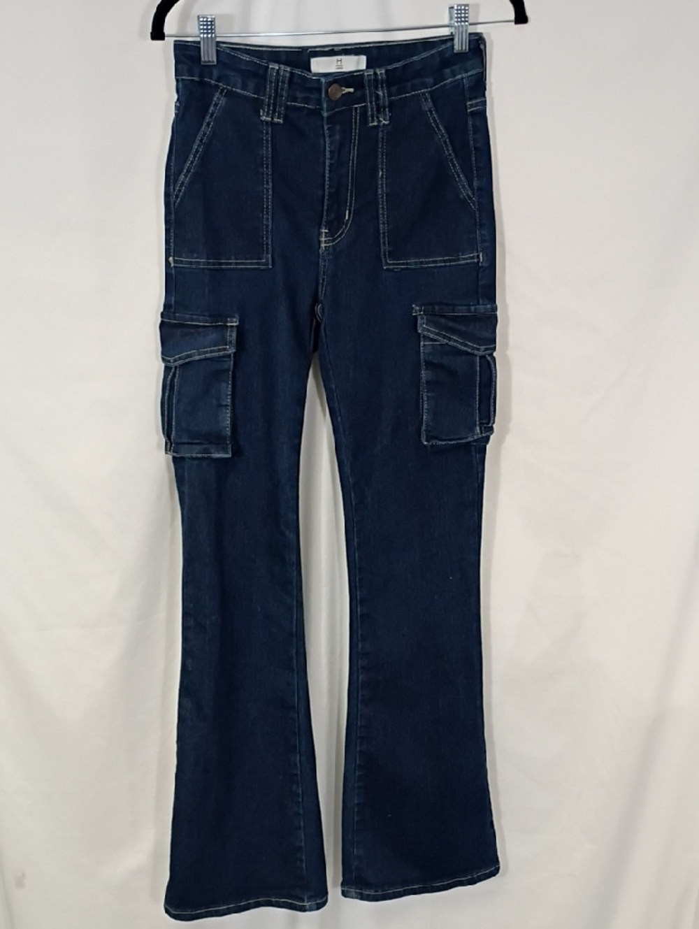 EUC Hers Dark Wash Cargo Flare Jeans Women's Size 5 Denim